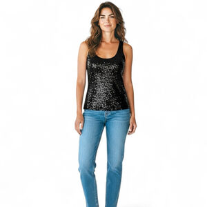 Arden B. Women’s Size S Black Sequin Tank Top – Scoop Neck Party Cami